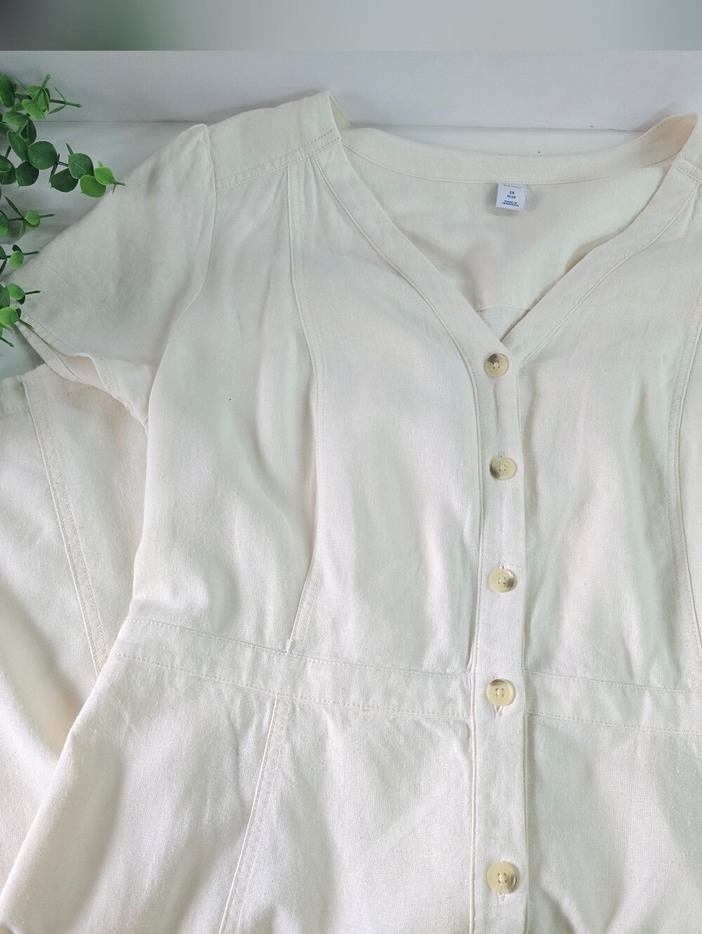 OLD NAVY: Linen Blend Cream Button Down Midi Dress